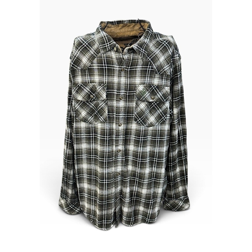 Legendary Whitetails Stockyards Mens LG Green Plaid Flannel Western Shirt 6577